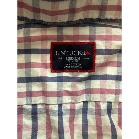 UNTUCKit Evans Slim Fit Men’s Medium Long Sleeve Button Up Red White Blue Plaid - Picture 4 of 6